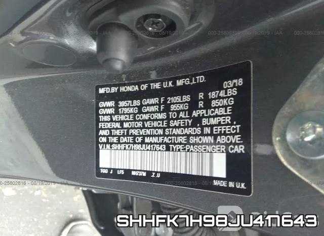 SHHFK7H98JU417643 фото 10