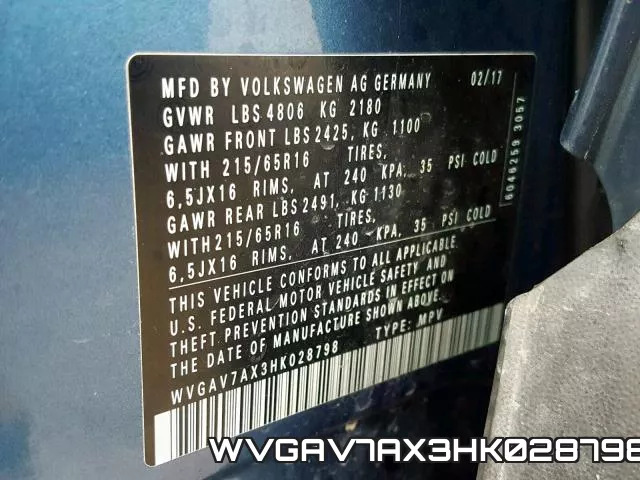 WVGAV7AX3HK028798 фото 2