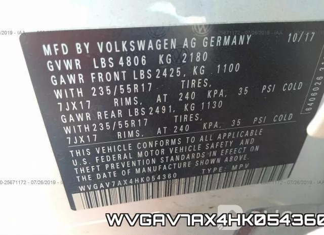 WVGAV7AX4HK054360 фото 10