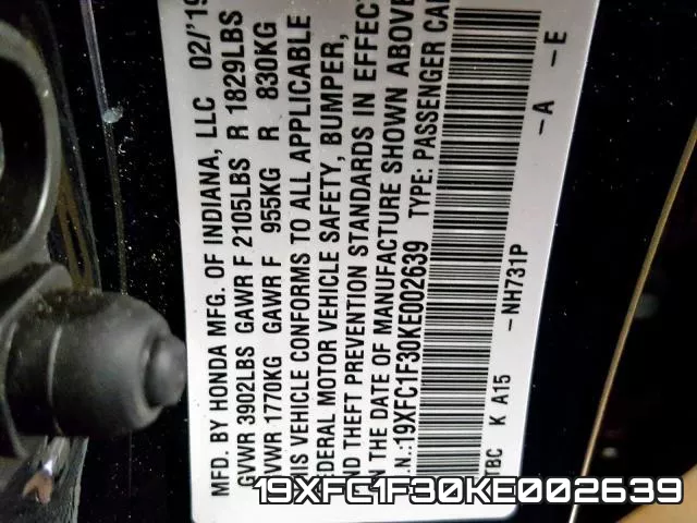 19XFC1F30KE002639 фото 2