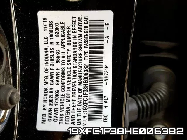 19XFC1F38HE006382 фото 2