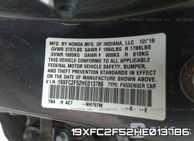 19XFC2F52HE013786 фото 10
