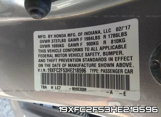 19XFC2F53HE218596 фото 10