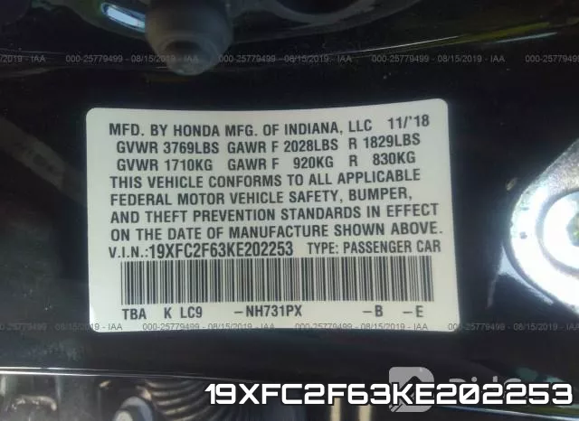 19XFC2F63KE202253 фото 10