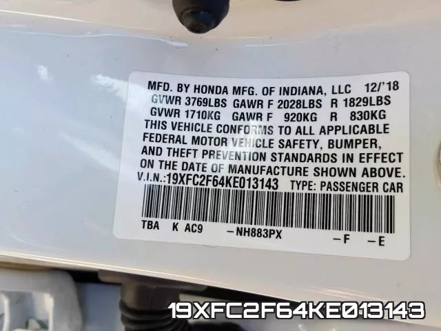 19XFC2F64KE013143 фото 2