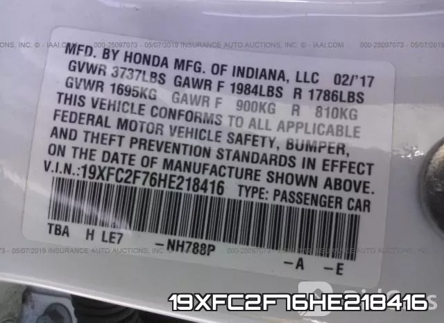 19XFC2F76HE218416 фото 10