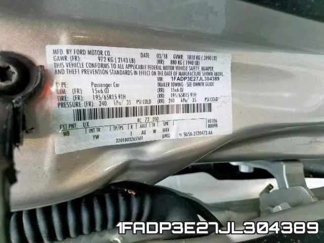 1FADP3E27JL304389 фото 2