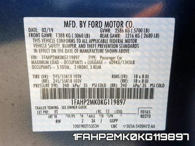 1FAHP2MK0KG119897 фото 2