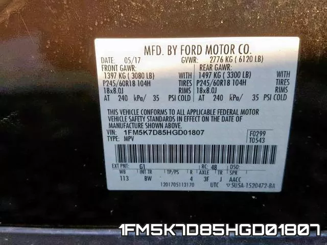 1FM5K7D85HGD01807 фото 2