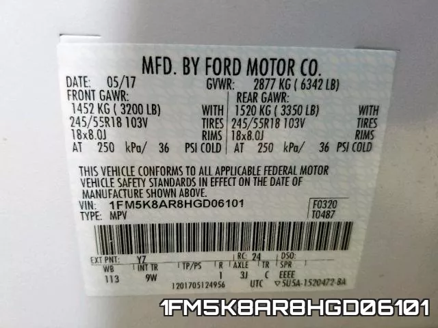 1FM5K8AR8HGD06101 фото 2
