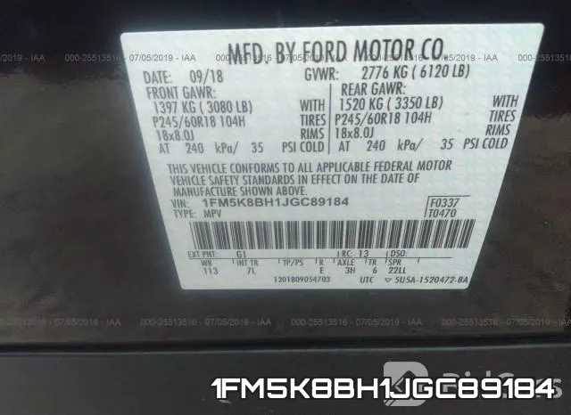 1FM5K8BH1JGC89184 фото 10