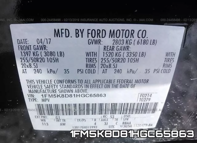 1FM5K8D81HGC65863 фото 10