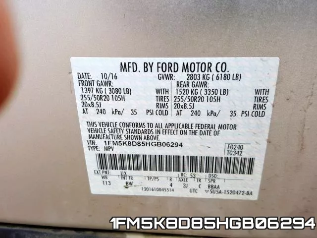 1FM5K8D85HGB06294 фото 2
