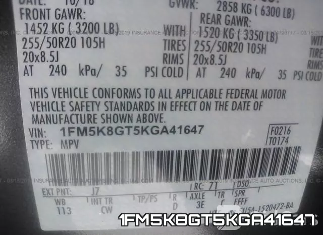 1FM5K8GT5KGA41647 фото 10