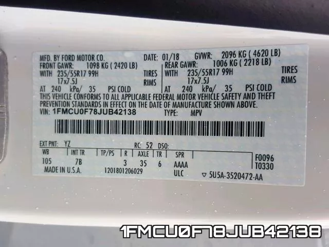 1FMCU0F78JUB42138 фото 2