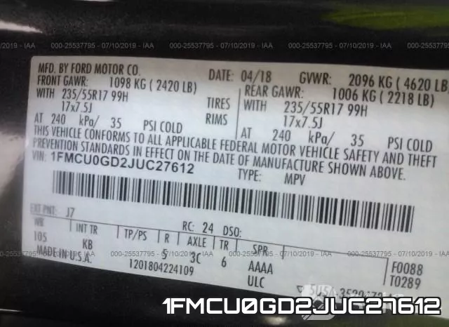 1FMCU0GD2JUC27612 фото 10