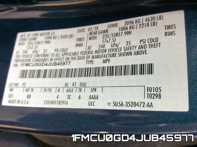 1FMCU0GD4JUB45977 фото 2