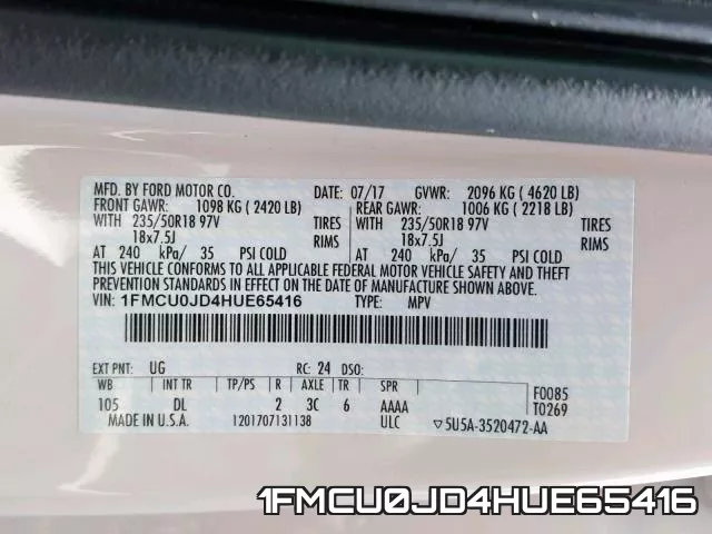 1FMCU0JD4HUE65416 фото 2