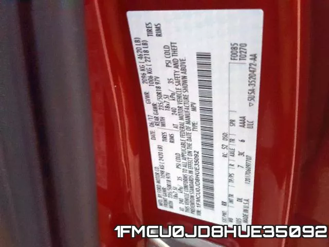 1FMCU0JD8HUE35092 фото 2