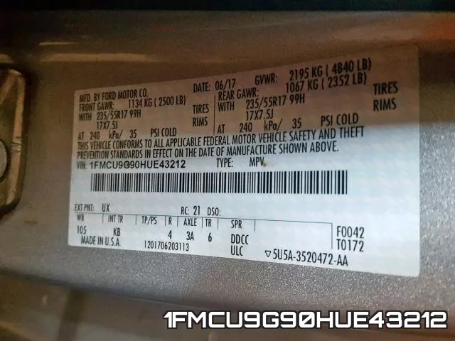 1FMCU9G90HUE43212 фото 2