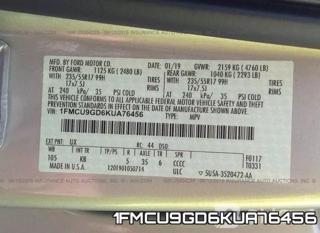1FMCU9GD6KUA76456 фото 10