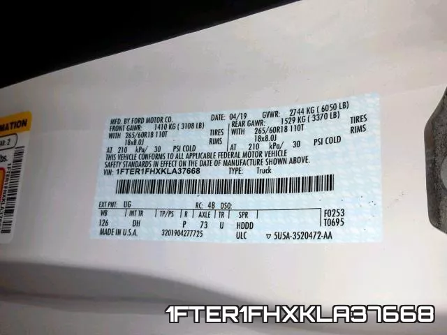 1FTER1FHXKLA37668 фото 2