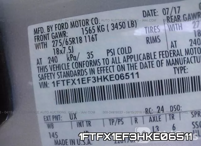 1FTFX1EF3HKE06511 фото 10
