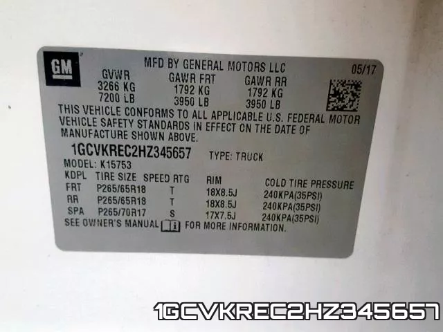 1GCVKREC2HZ345657 фото 2