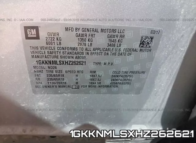 1GKKNMLSXHZ262621 фото 10