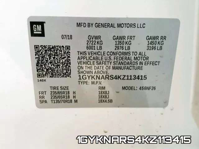 1GYKNARS4KZ113415 фото 2