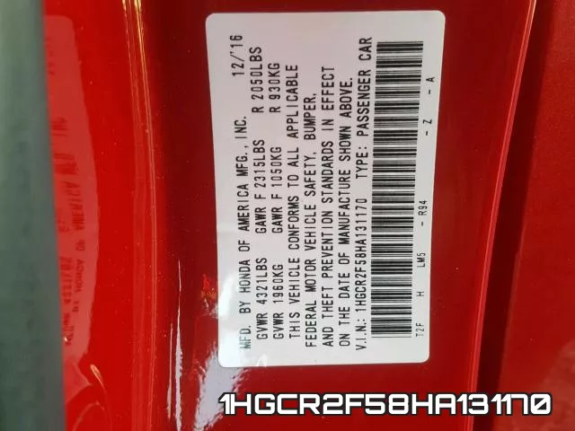 1HGCR2F58HA131170 фото 2