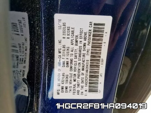 1HGCR2F81HA094019 фото 2