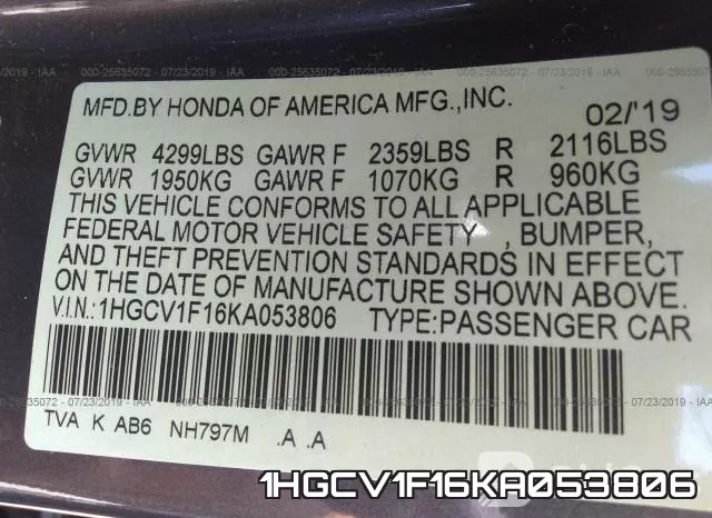 1HGCV1F16KA053806 фото 10