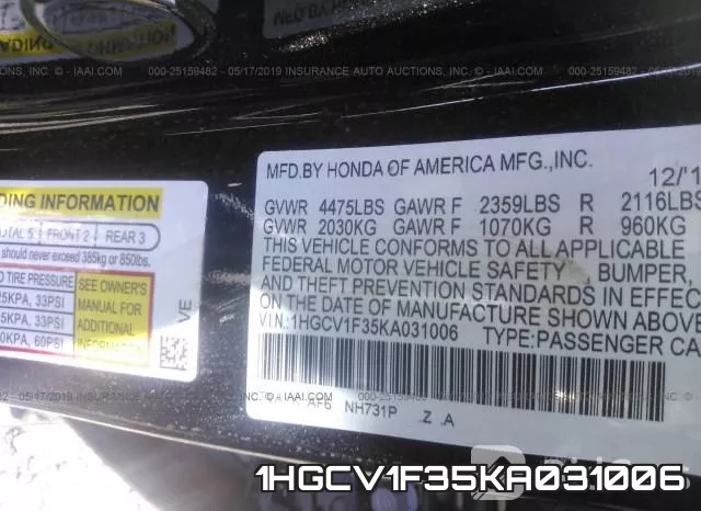 1HGCV1F35KA031006 фото 10
