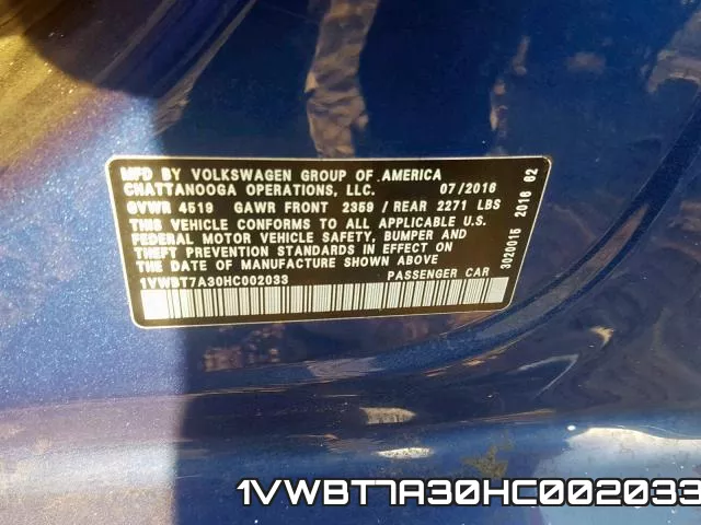 1VWBT7A30HC002033 фото 2