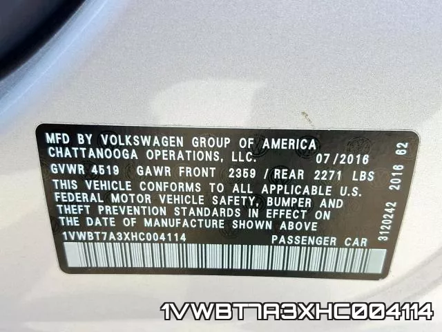 1VWBT7A3XHC004114 фото 2