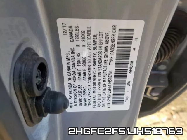 2HGFC2F51JH518763 фото 2