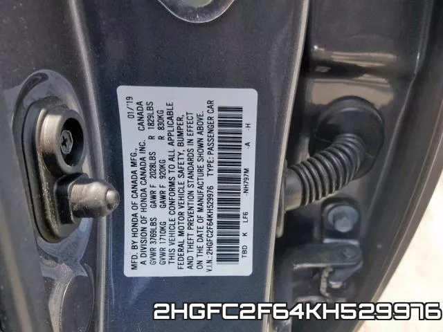 2HGFC2F64KH529976 фото 2