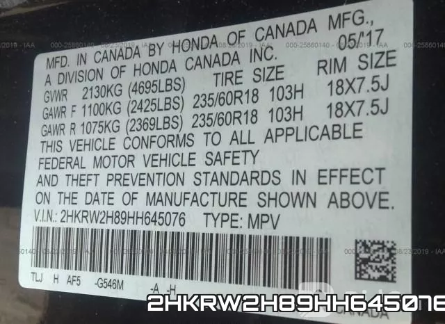 2HKRW2H89HH645076 фото 10