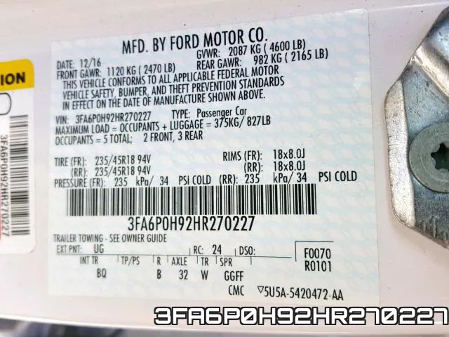 3FA6P0H92HR270227 фото 2