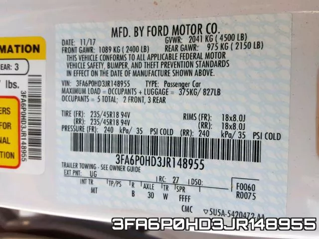 3FA6P0HD3JR148955 фото 2