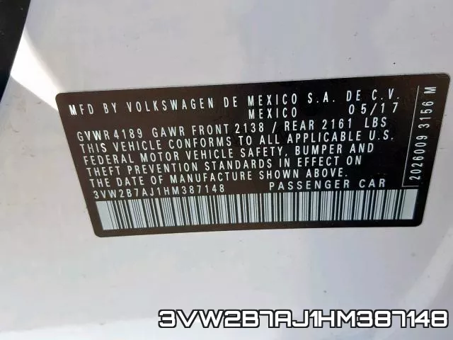 3VW2B7AJ1HM387148 фото 2