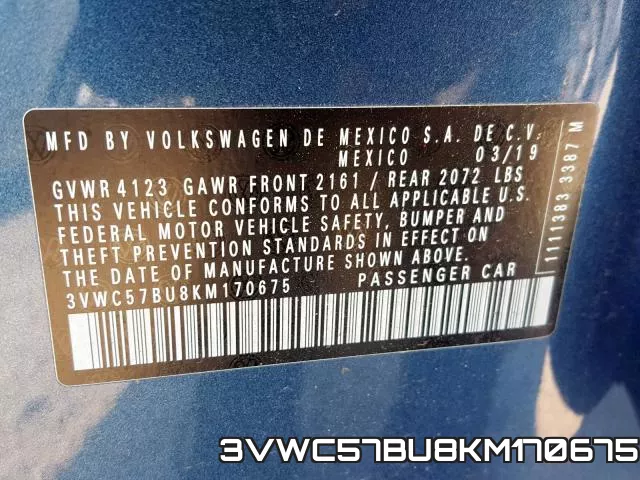 3VWC57BU8KM170675 фото 2