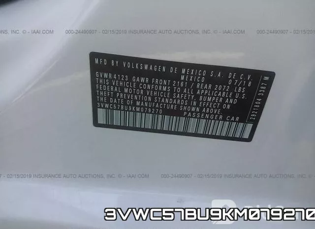 3VWC57BU9KM079270 фото 10