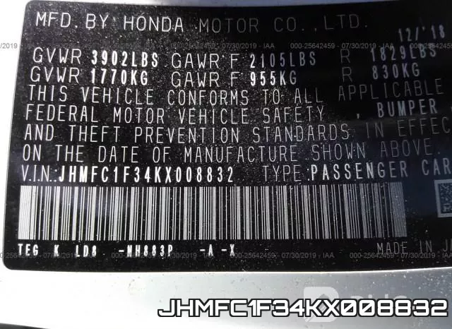 JHMFC1F34KX008832 фото 10