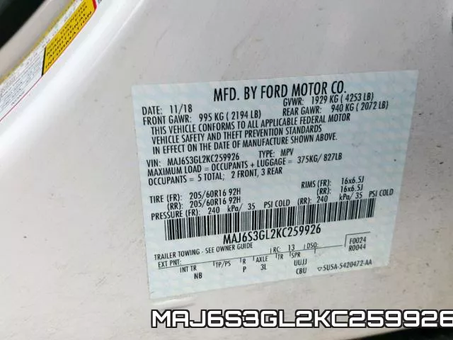 MAJ6S3GL2KC259926 фото 2
