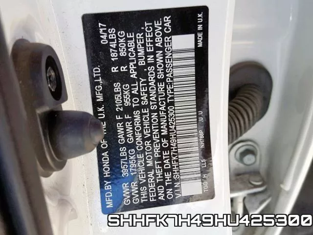 SHHFK7H49HU425300 фото 2