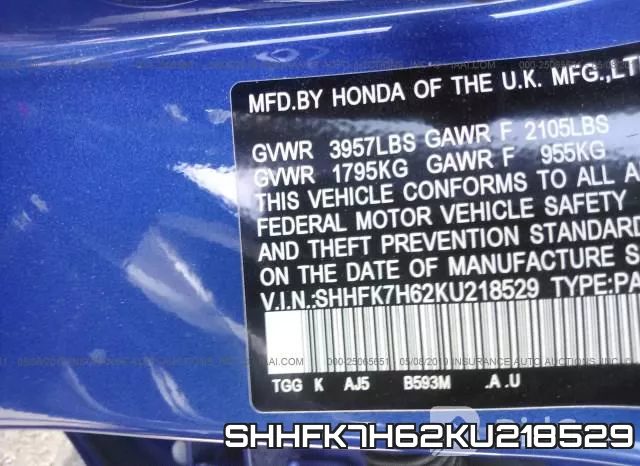 SHHFK7H62KU218529 фото 10