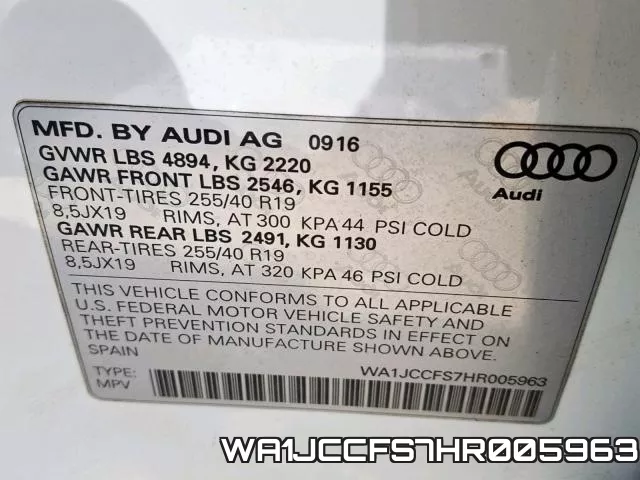 WA1JCCFS7HR005963 фото 2