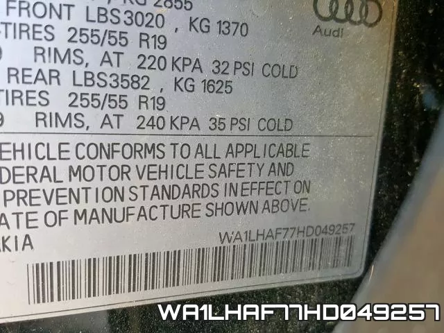 WA1LHAF77HD049257 фото 2
